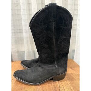 Old West‎ Black Suede Western Cowboy Boots Size 8.5 EE SCM7020C Leather Upper